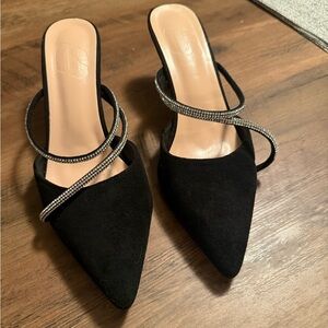 Elegant Black Women's Heels with Rhinestone Straps